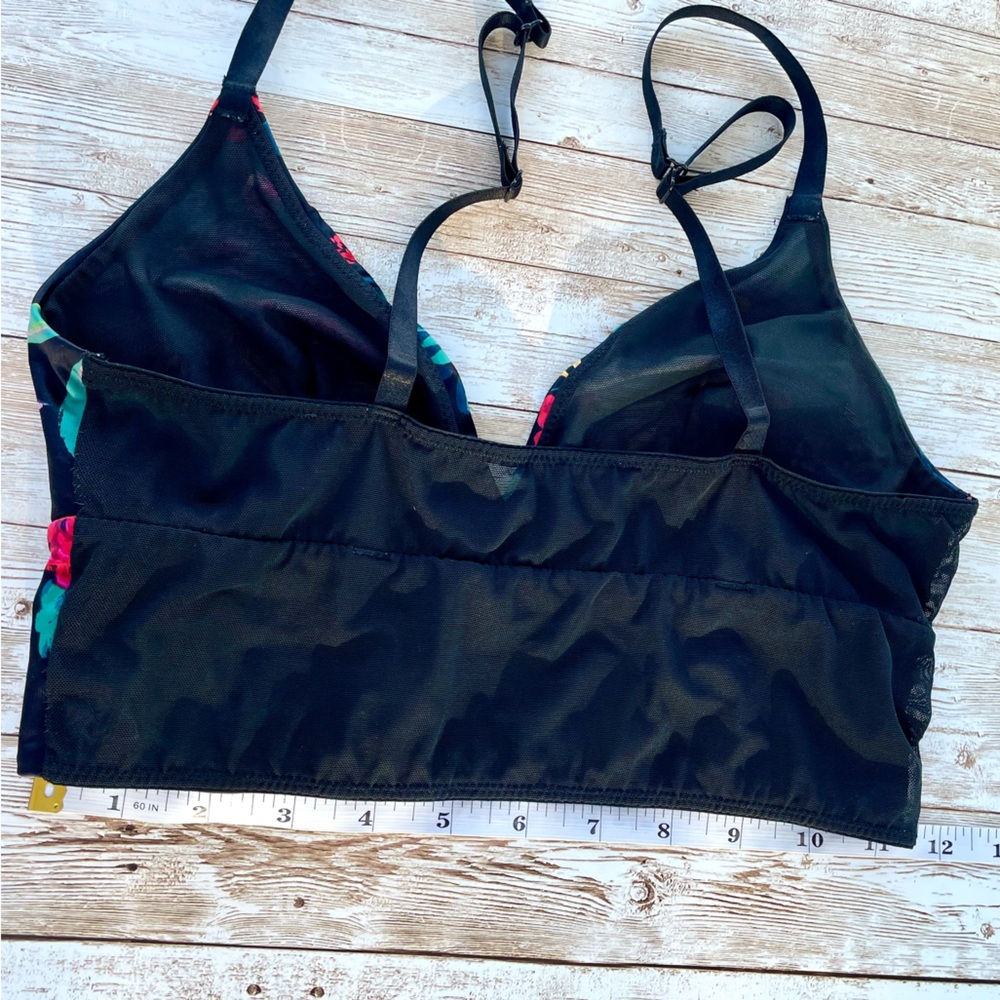 Satin and Fine Mesh Black Bralette Tropical Floral Print Longline Crop Small GUC - Picture 5 of 10